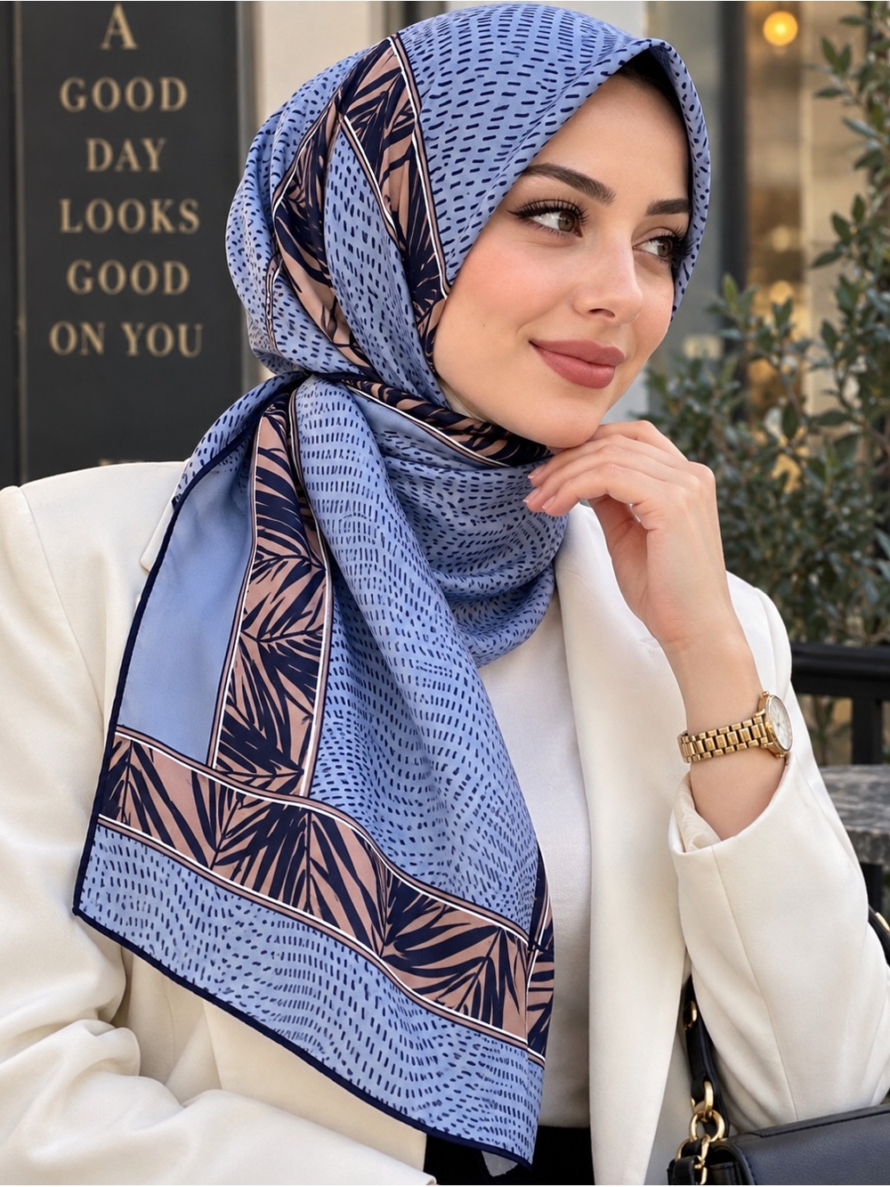 U.S. Polo Assn. Blue Abstract Palm Print Oversized Scarf Wrap